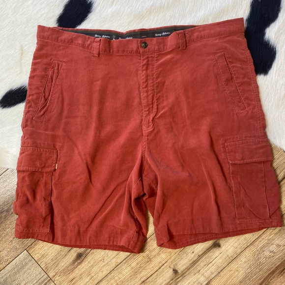 Vintage orange silk linen cargo shorts Tommy Bahama pockets and a button closure - Picture 1 of 9